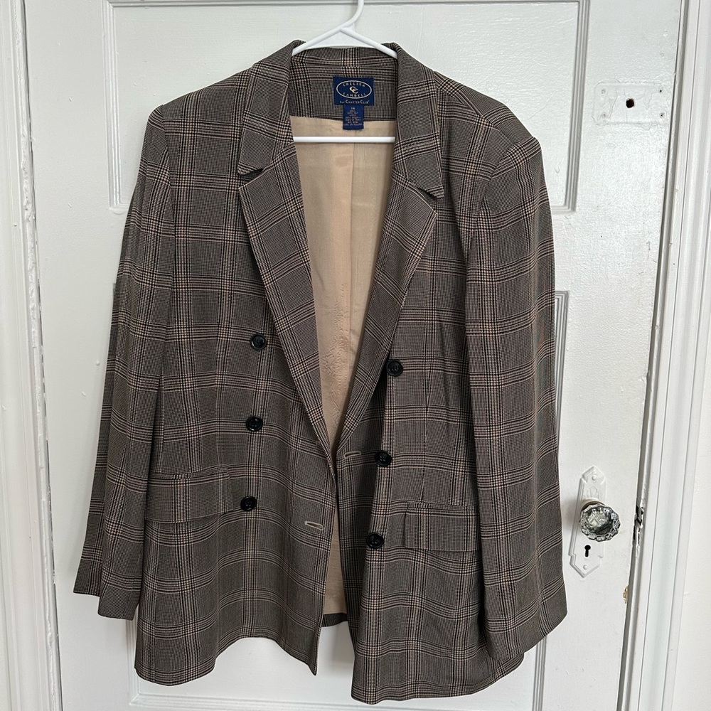 100% Silk Vintage Charter Club Brown Checkered Blazer